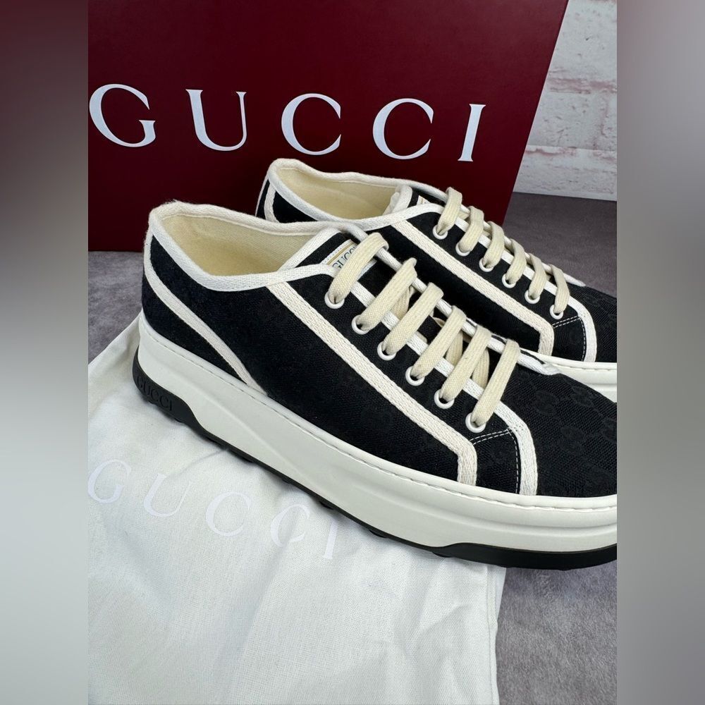 Gucci Mens Gg Black Tennis Treck 1977 Sneakers NIB 39.5 Mystic White - Picture 14 of 14